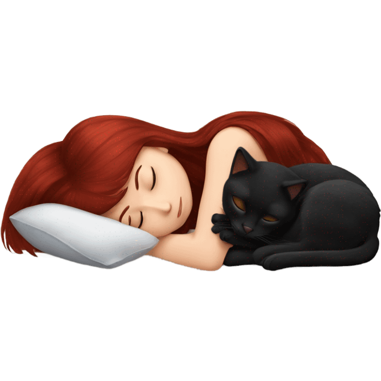 Dark red hair girl sleeping with a black cat  emoji