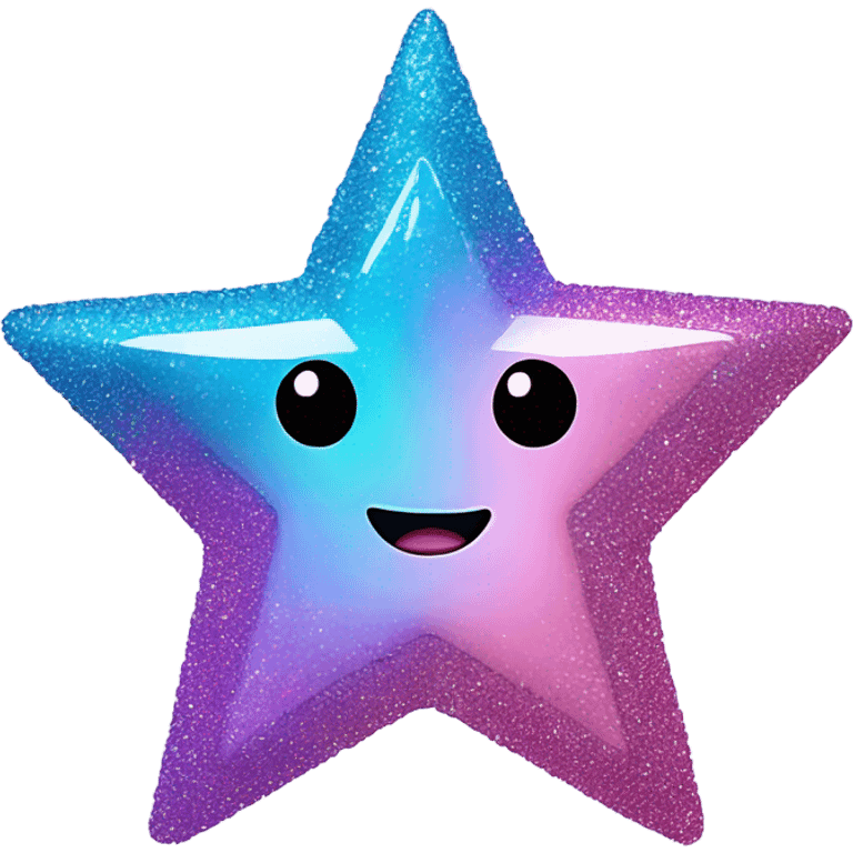 Lilac, blue, and pink star with glitter and a rainbow attached  emoji