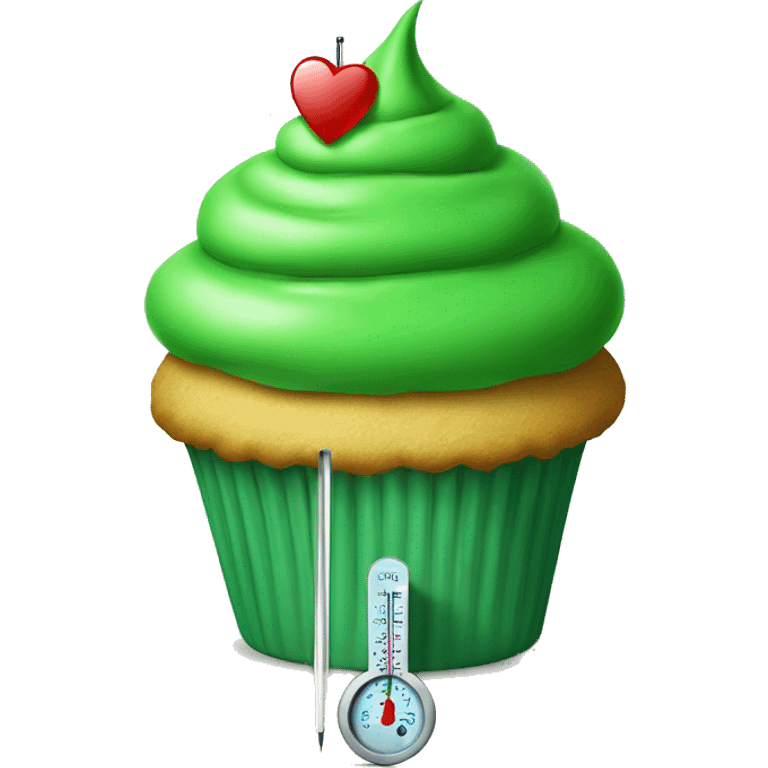 Sad green cupcake with a thermometer in its mouth  emoji