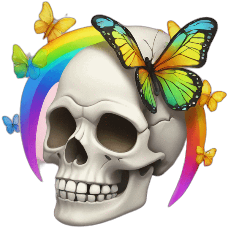 Skull and rainbow butterflies emoji