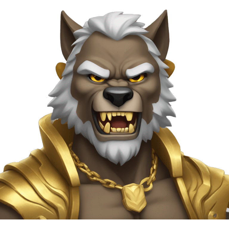 Muscular Wolfman wearing clothes with gold fangs emoji