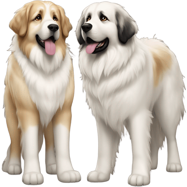 Great Pyrenees and Leonberger dogs standing next to each other emoji