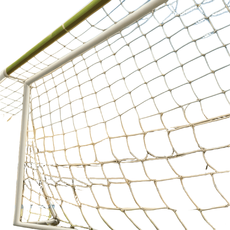 Cinematic Realistic image of a soccer goal net with intricately detailed mesh textures and subtle signs of wear, set against a dynamic, sunlit stadium backdrop that emphasizes its iconic presence in the game emoji