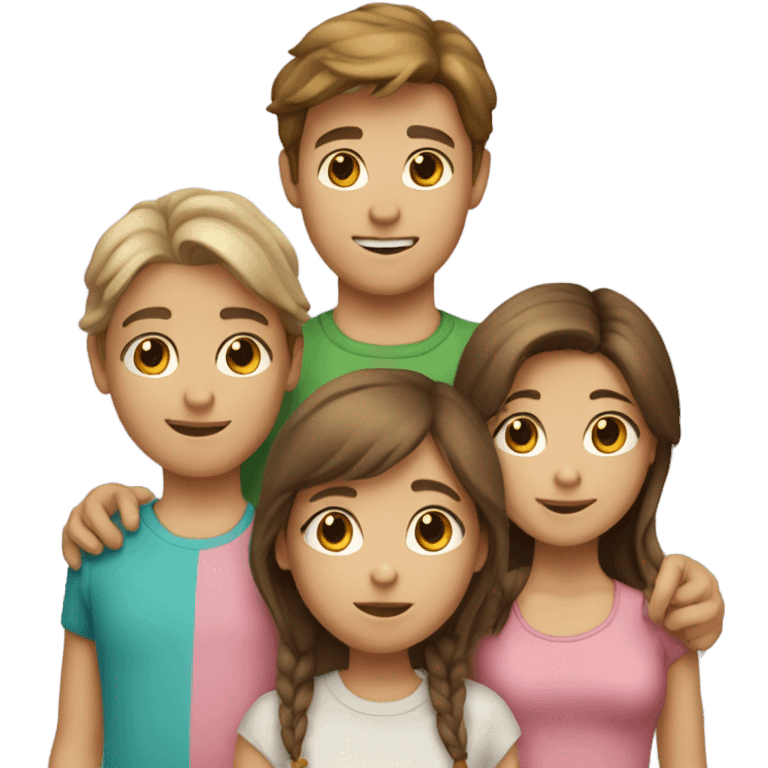 three white siblings with brown hair together, one boy and two girls  emoji