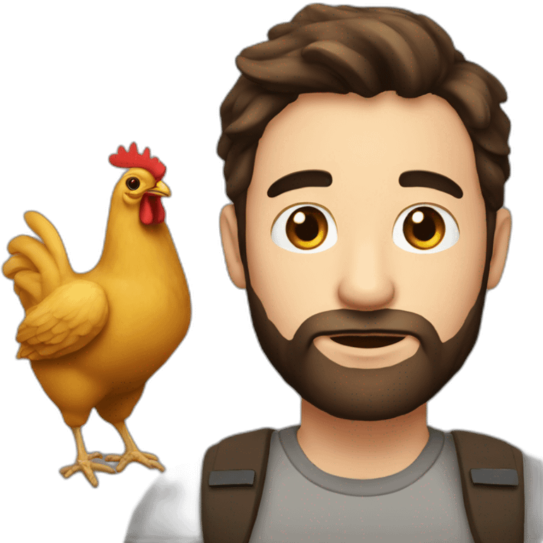 Brunette beardy man with chicken emoji