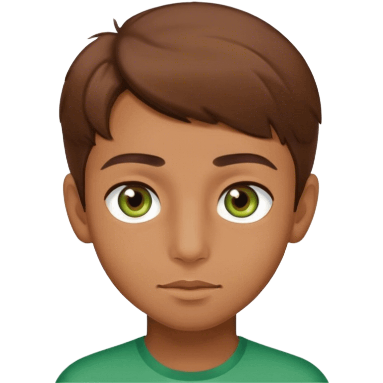 Pakistani boy  with hazel green eyes, brown hair and tan emoji