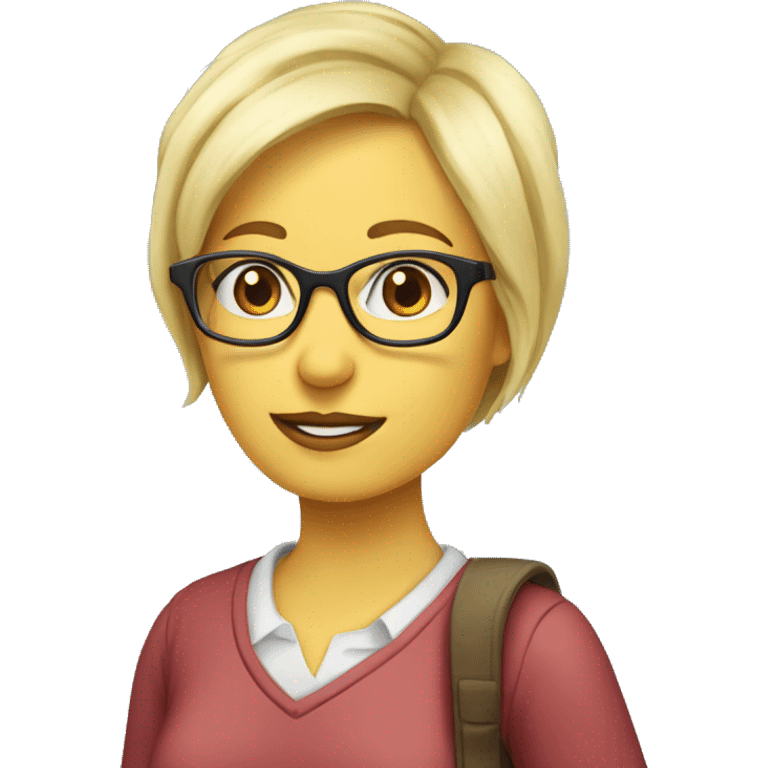 classic emoji Teacher with books glasses blonde pixie haircut blue eyes casual emoji