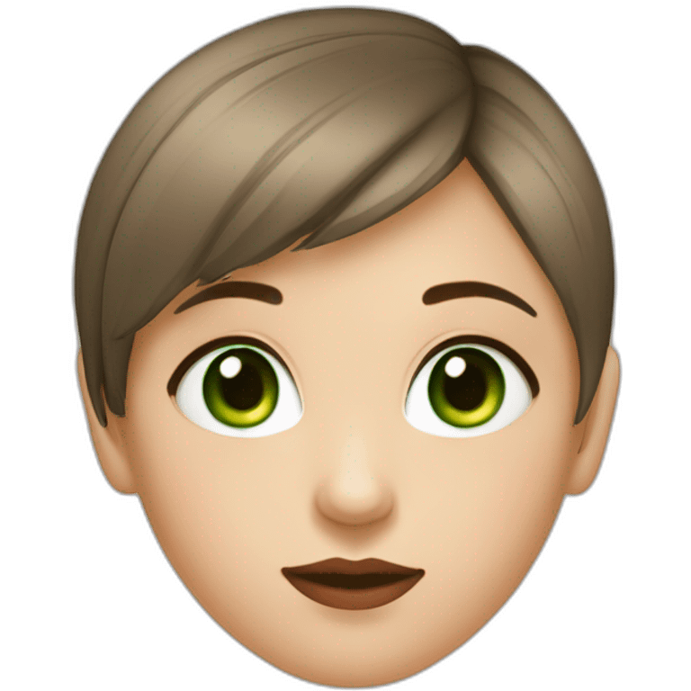 belarussian girl wirh very short brown picksy haircut piercing in nose and green eyes emoji