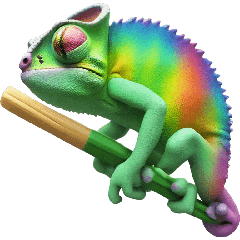 Rainbow Chameleon sits on a brush emoji