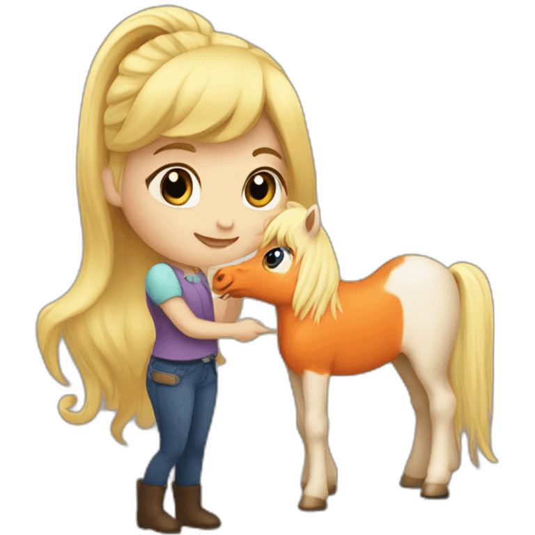 cute blonde girl giving a carrot to a pony emoji