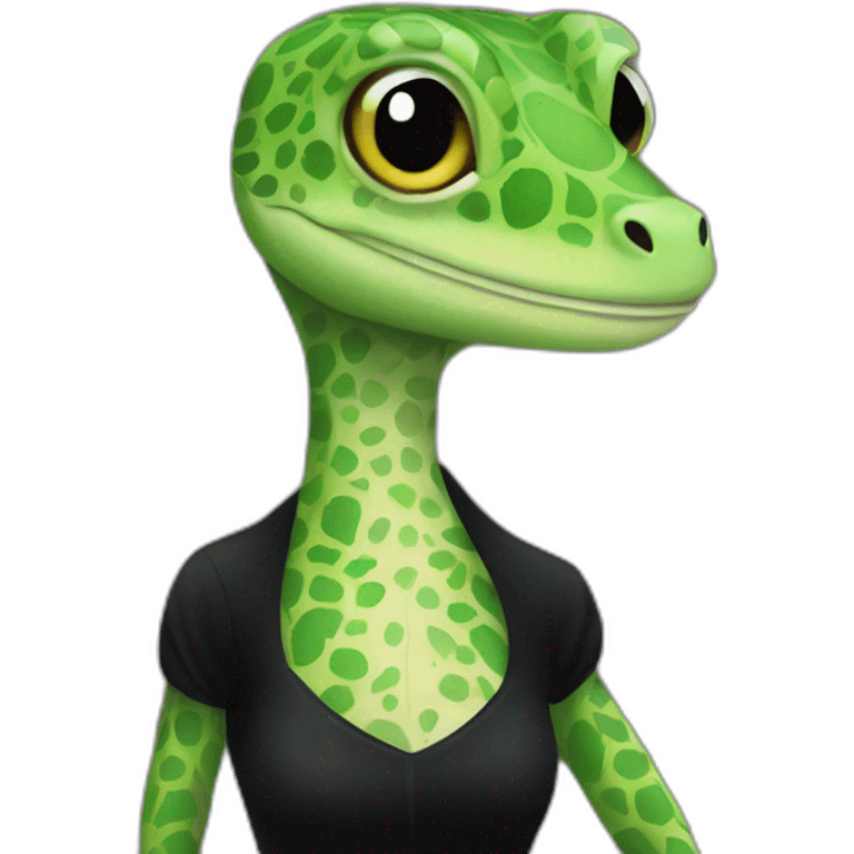 Gecko wearing a black dress with a pattern  emoji