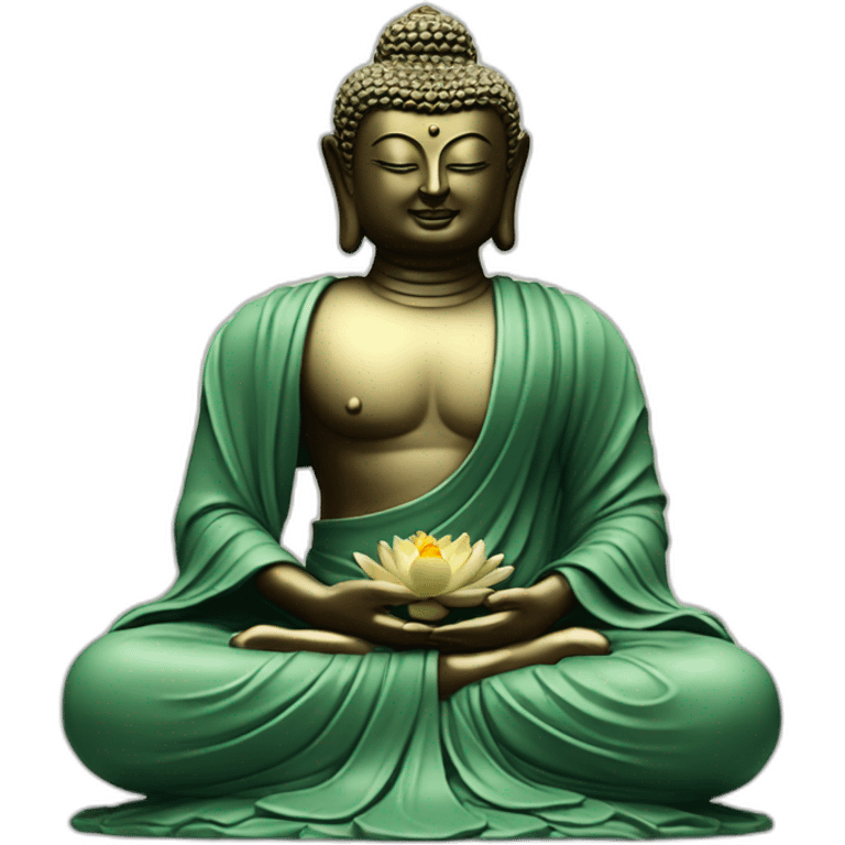 Moine en position de lotus, avec une statue de bouddha emoji