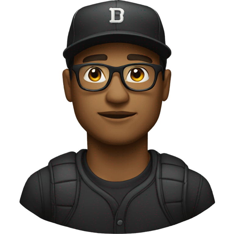 Man in a black baseball cap with a curved brim wearing glasses. emoji