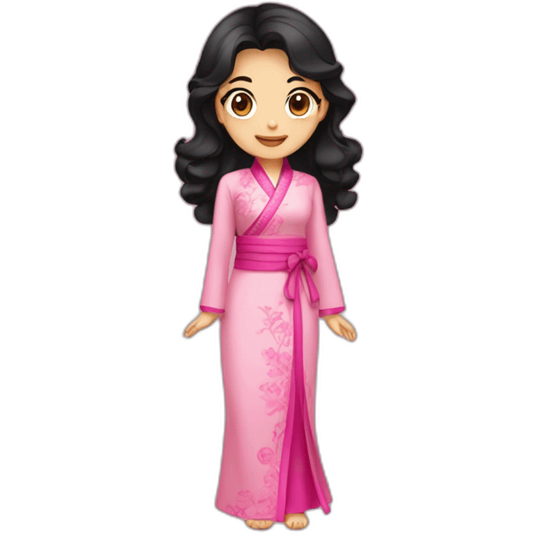 cute brunette with wavy black hair posing with pink ao dai full body emoji