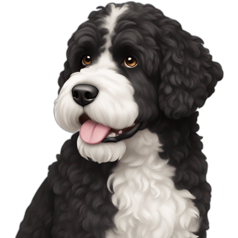 black face Portuguese water dog with white chin and chest emoji