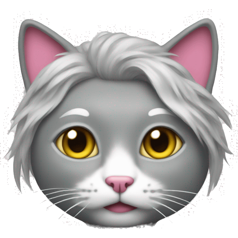 A grey long-haired cat with a hello Kitty headdress emoji