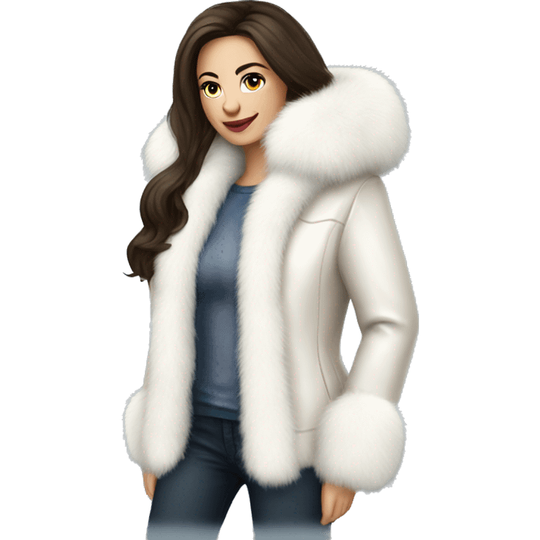 Russian pretty woman brunette white fur jacket  emoji