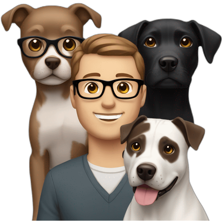 white man short Brown Hair and glasses with a black lab and a grey Pitbull dog emoji