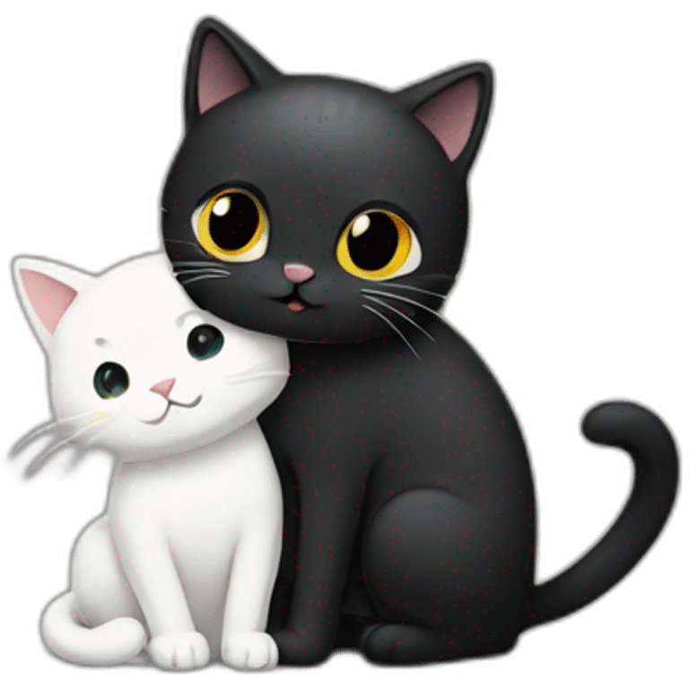 black kitty with white cat hug emoji