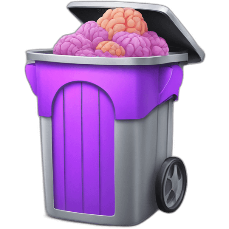 a silver trash bin with a smiley face filled with single purple brain emoji