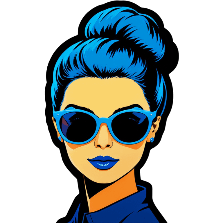 Pop art women with blue hear with sunglasses  emoji