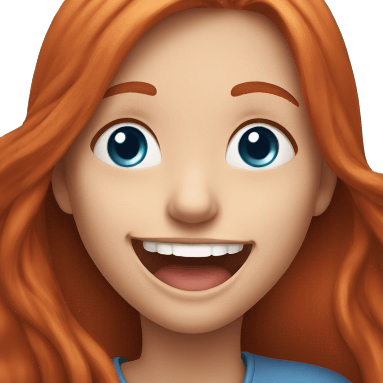 a girl with blue eyes and long red hair laughs emoji