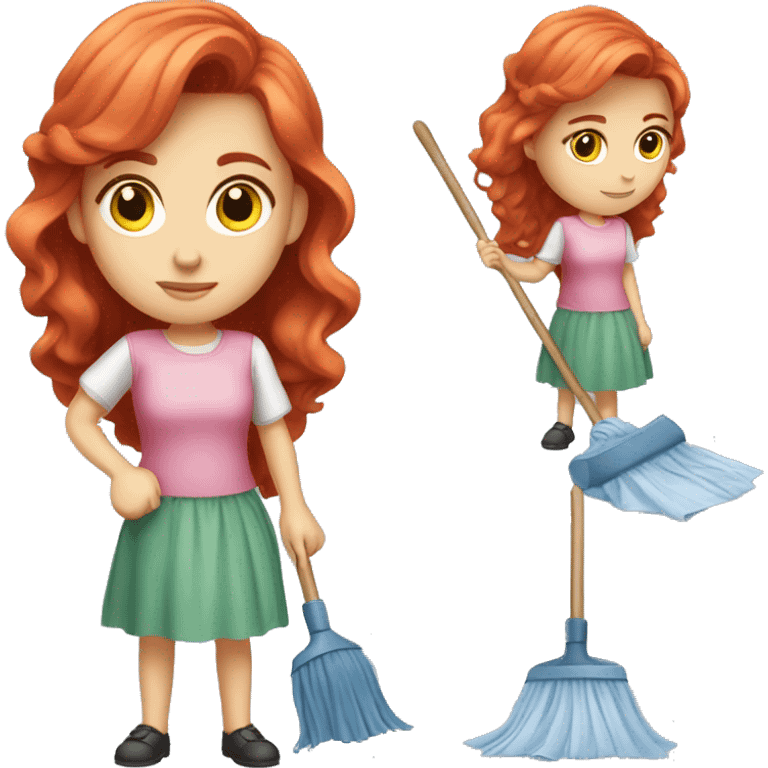 "A beautiful girl with red hair and fair skin, wearing a pink dress, cleaning another dress with a cloth. She is focused on the task and looks determined."






 emoji