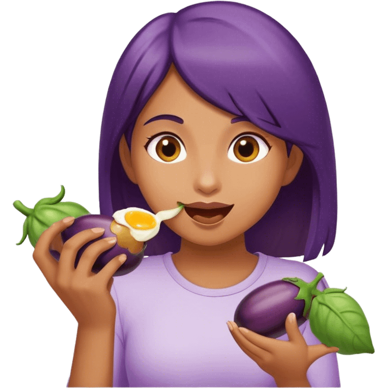 girl eating eggplants emoji