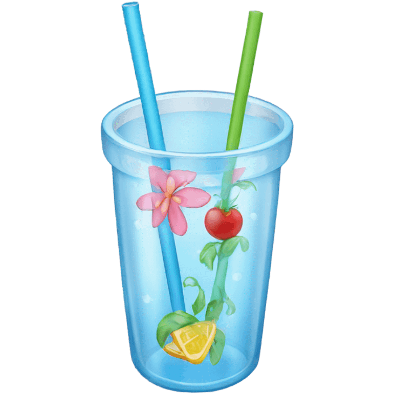 glass water cup with straw and designs emoji