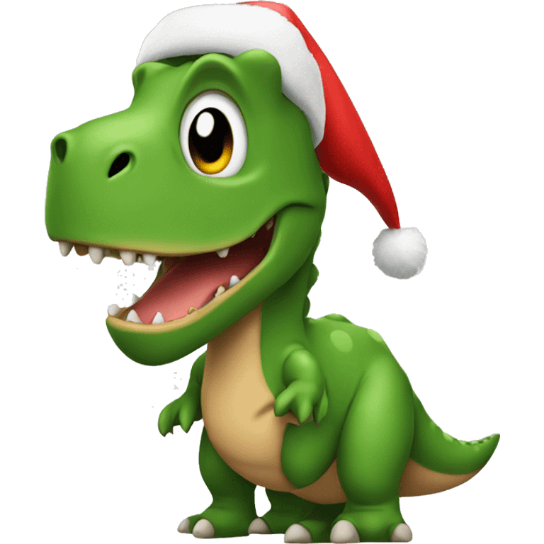 Dinosaur wearing Christmas hat emoji