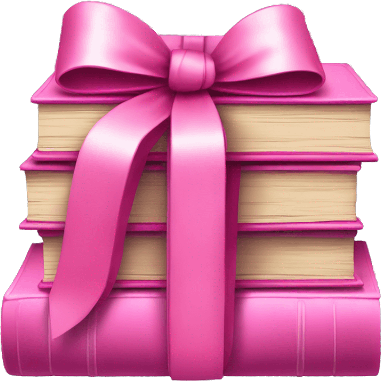 Pink Books stacked up and tied together by a pink bow emoji