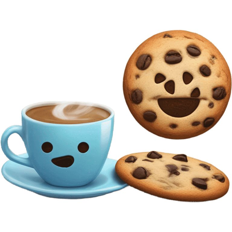 Cup of coffee in love with a cookie chips emoji