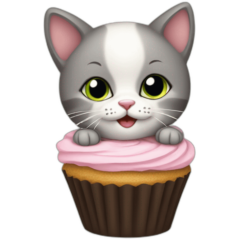 Little baby cat with cup cake emoji