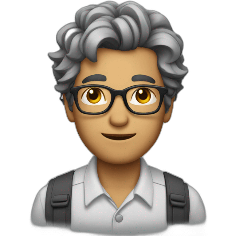 a man with glasses, well-coiffed, with dark grey, almost black hair, looking conquering emoji