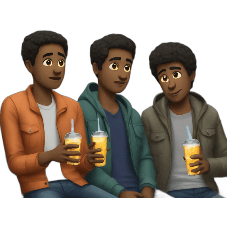 Three dudes waiting for the metro drinking vodka emoji