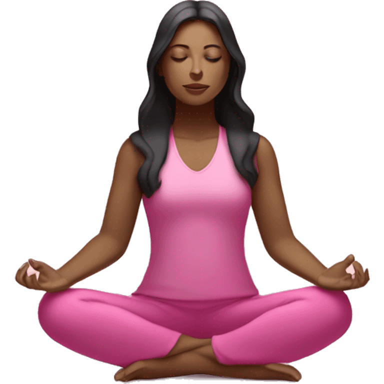 Dark haired woman meditating with pink aura emoji