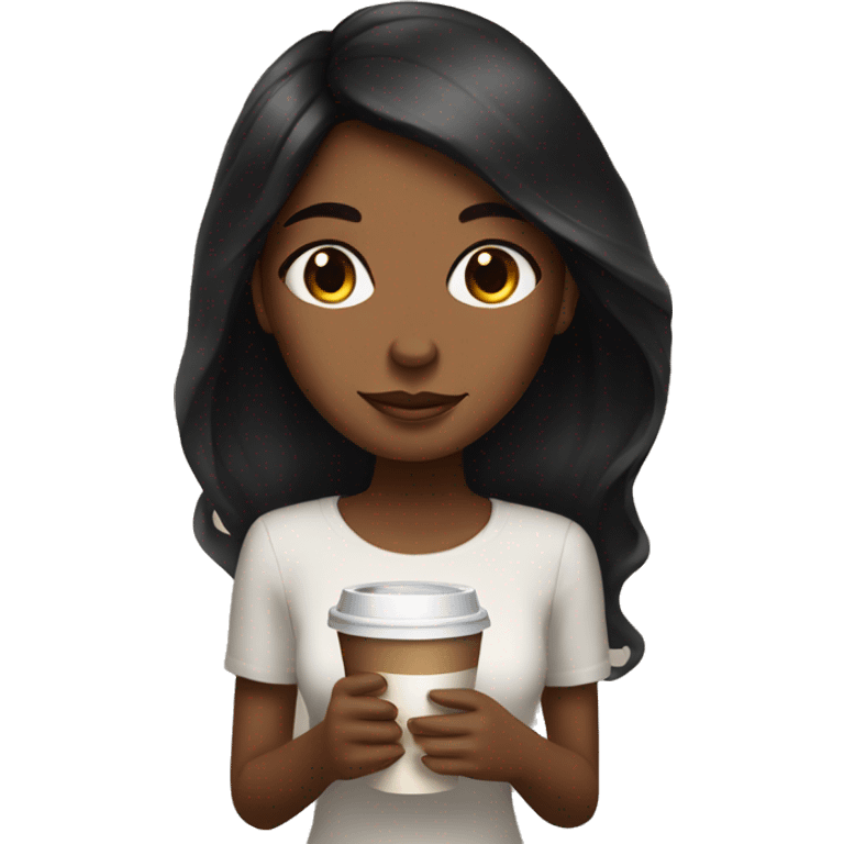 Brown skin girl with long black hair and a coffee emoji