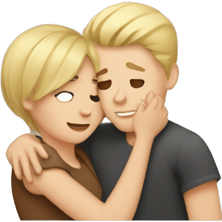 blonde hair girl hugging brown short hair boy  emoji