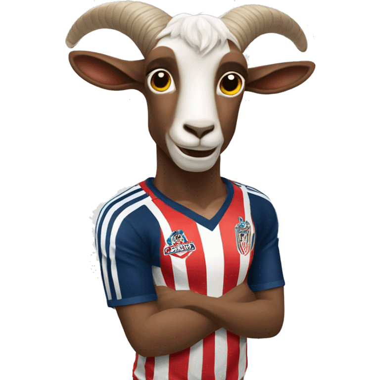 Draw a goat wearing the jersey of Chivas (a Mexican soccer team), holding a trophy in one hand. emoji