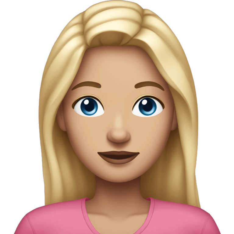 a woman with freckles and blue eyes, blonde hair and dark roots. pink clothes emoji