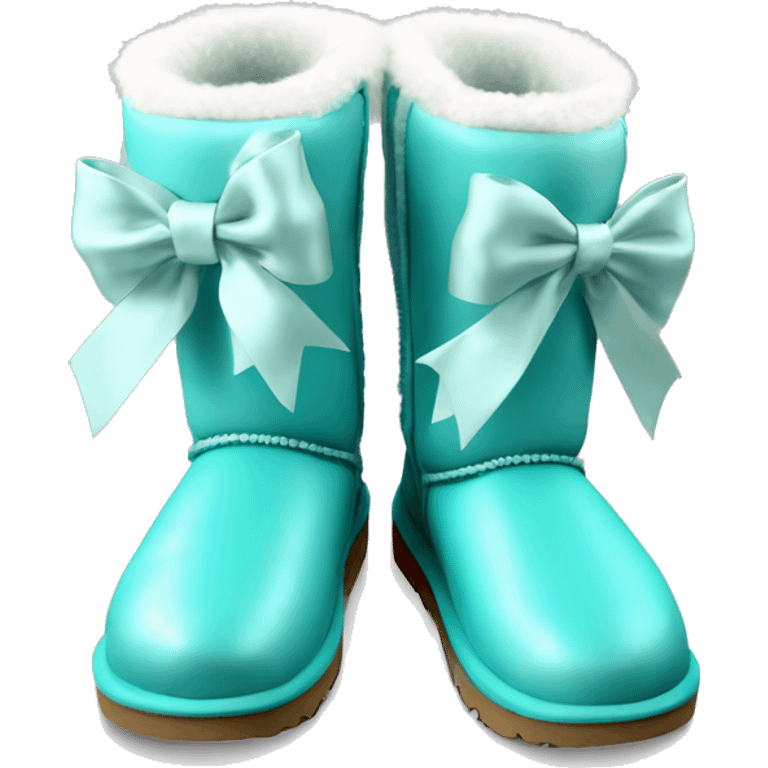 Realistic isolated tiffany blue Ugg fur boots with silk ribbon bow. emoji