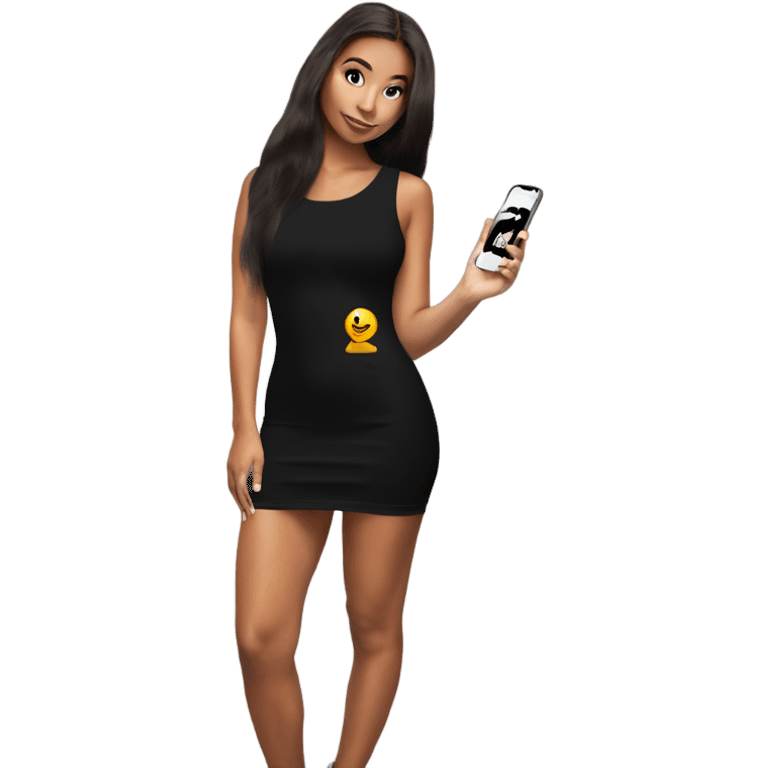 Girl taking a selfie full body black bodycon dress emoji