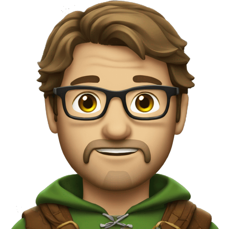 Robin Hood with brown hair, green eyes and glasses emoji