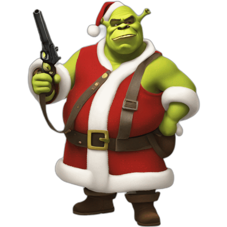 shrek as santa standing with gun emoji