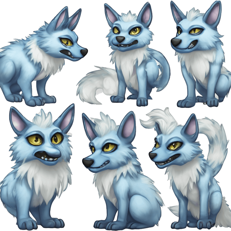 Cute Protogen-vernid-sergal-wickerbeast-fantasy-animal-fursona griffsnuff & LiLaiRa & Falvie full body white and light blue fur sticker emoji