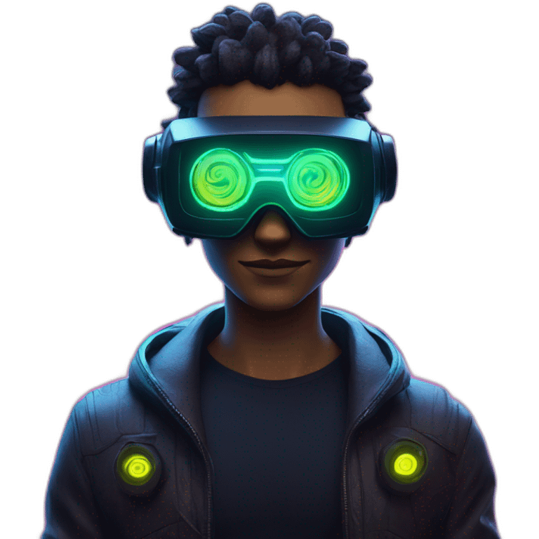 Password hero in a cyberpunk VR environment with neon lighting. emoji