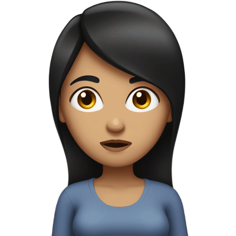 Woman with straight black hair holding her stomach emoji