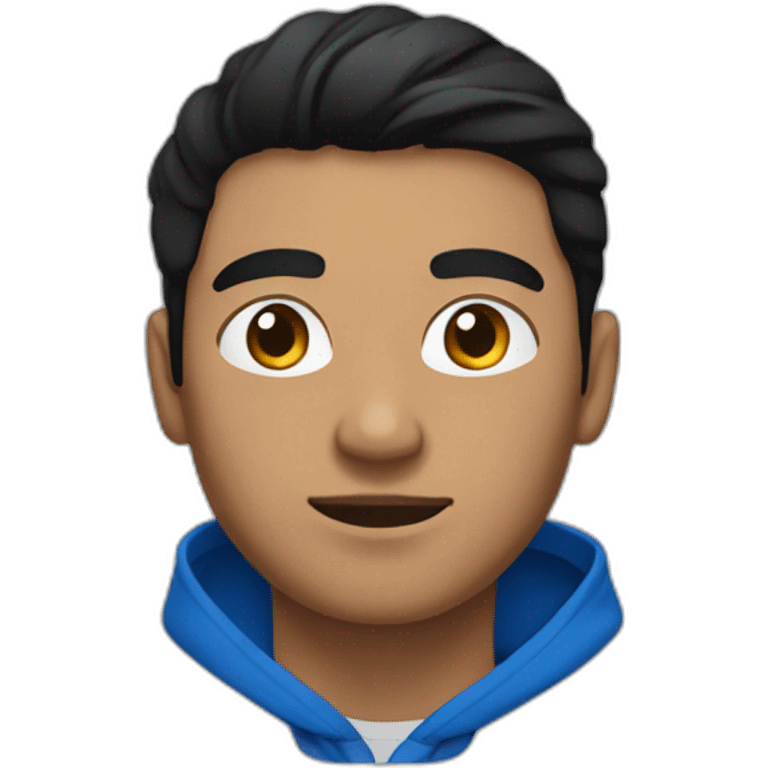 Tan skin with black hair and thick eyebrows young adult male wearing a blue hoodie emoji