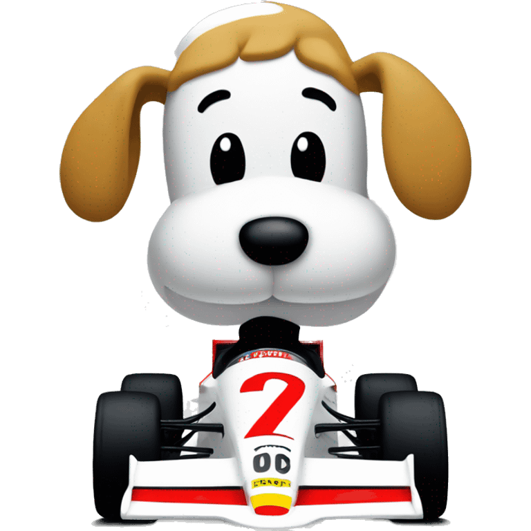 snoopy in a formula 1 car emoji