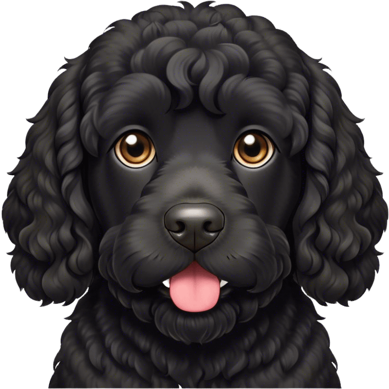 Black Portuguese water dog, loose curls, mischievous looking  emoji